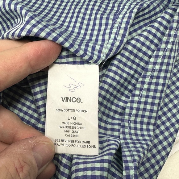 VINCE Mens Sz L Blue Check 100% Cotton Long Sleeve Button-Up Shirt U2 - Picture 5 of 6